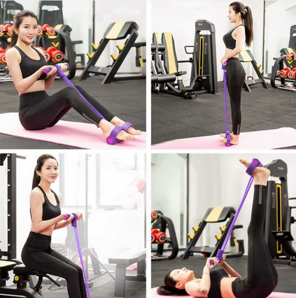 4-Tube Pedal Resistance Band – Full Body Fitness Exercise Band with Handles