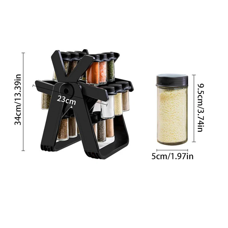 18-Jar Rotating Spice Rack โ Glass Seasoning Storage Organizer Set