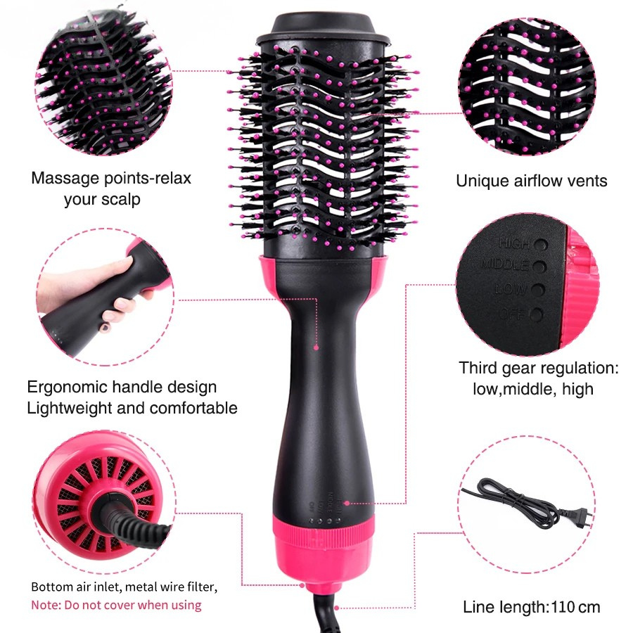 4-in-1 Hot Air Brush – Hair Dryer, Straightener, Curler & Volumizer