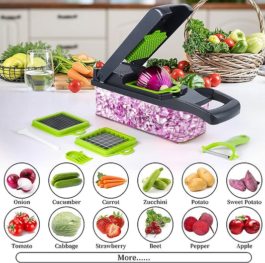 12-in-1 Vegetable Chopper & Slicer – Multifunction Food Dicer with Interchangeable Blades