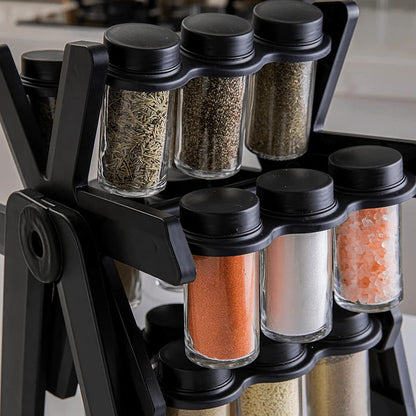 18-Jar Rotating Spice Rack – Glass Seasoning Storage Organizer Set