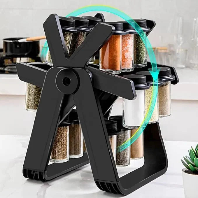18-Jar Rotating Spice Rack – Glass Seasoning Storage Organizer Set
