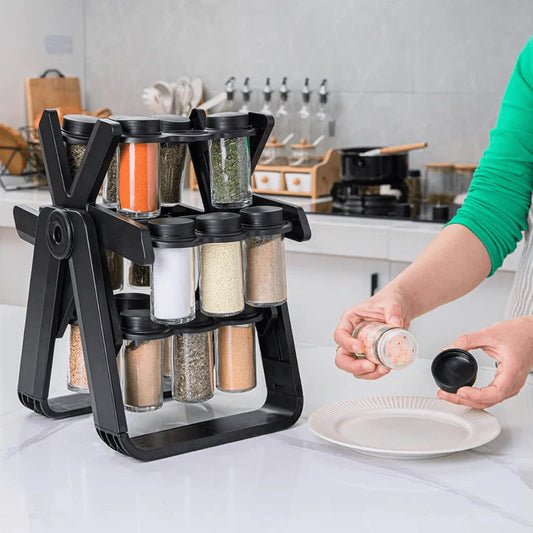 18-Jar Rotating Spice Rack – Glass Seasoning Storage Organizer Set