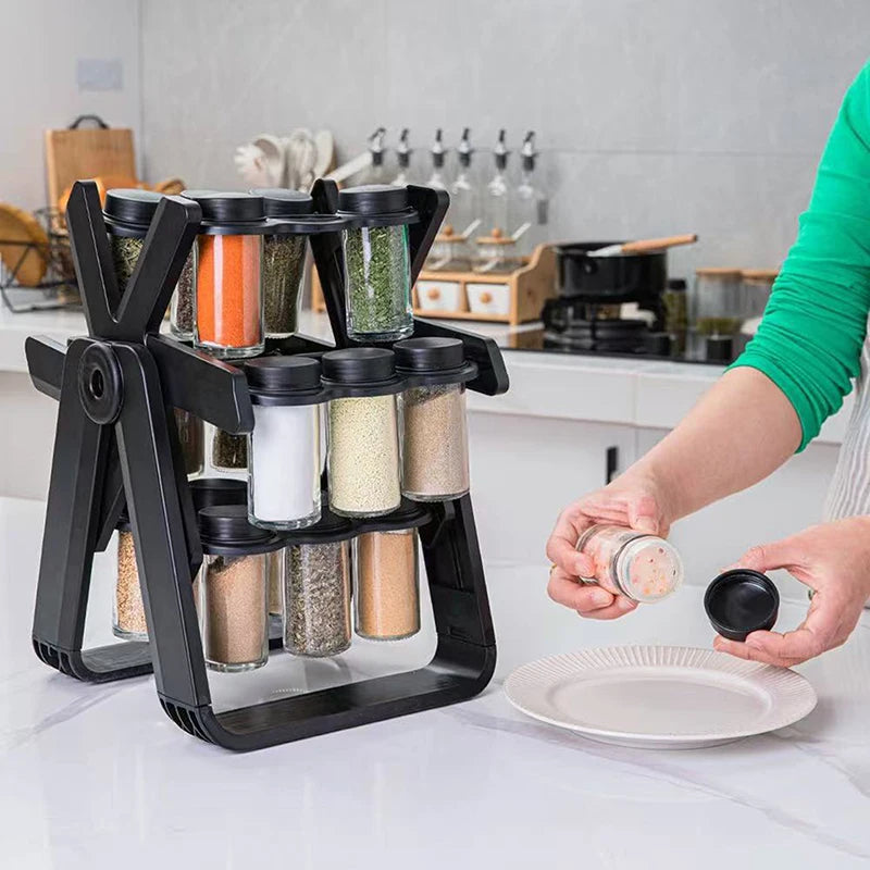 18-Jar Rotating Spice Rack – Glass Seasoning Storage Organizer Set