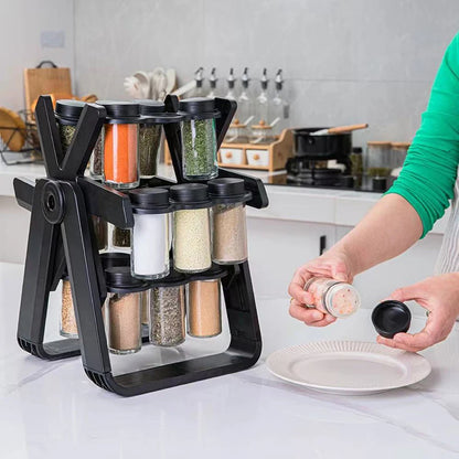 18-Jar Rotating Spice Rack – Glass Seasoning Storage Organizer Set