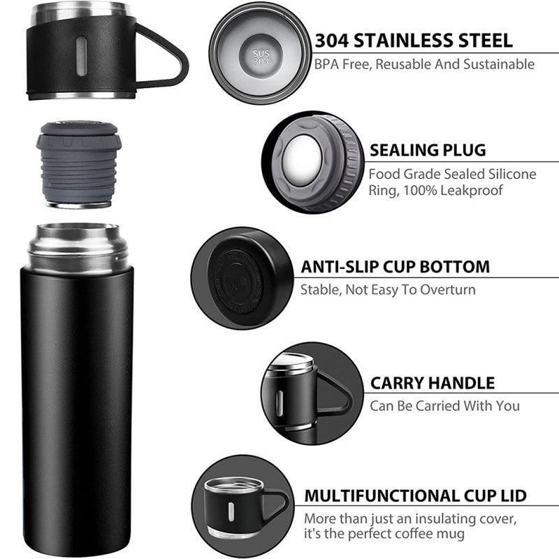 500ml Stainless Steel Vacuum Flask Gift Set – Insulated Thermos Bottle with 2 Cups