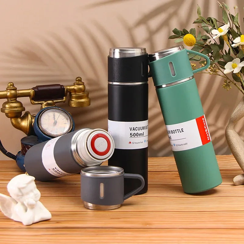 500ml Stainless Steel Vacuum Flask Gift Set – Insulated Thermos Bottle with 2 Cups