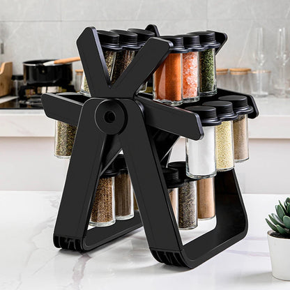 18-Jar Rotating Spice Rack – Glass Seasoning Storage Organizer Set