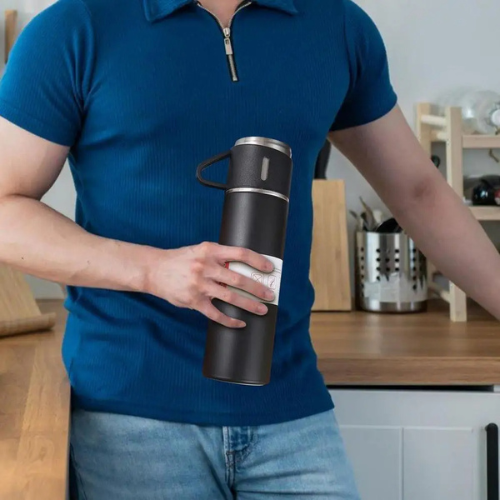 500ml Stainless Steel Vacuum Flask Gift Set – Insulated Thermos Bottle with 2 Cups