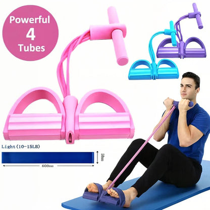 4-Tube Pedal Resistance Band – Full Body Fitness Exercise Band with Handles