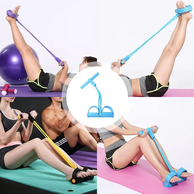 4-Tube Pedal Resistance Band – Full Body Fitness Exercise Band with Handles