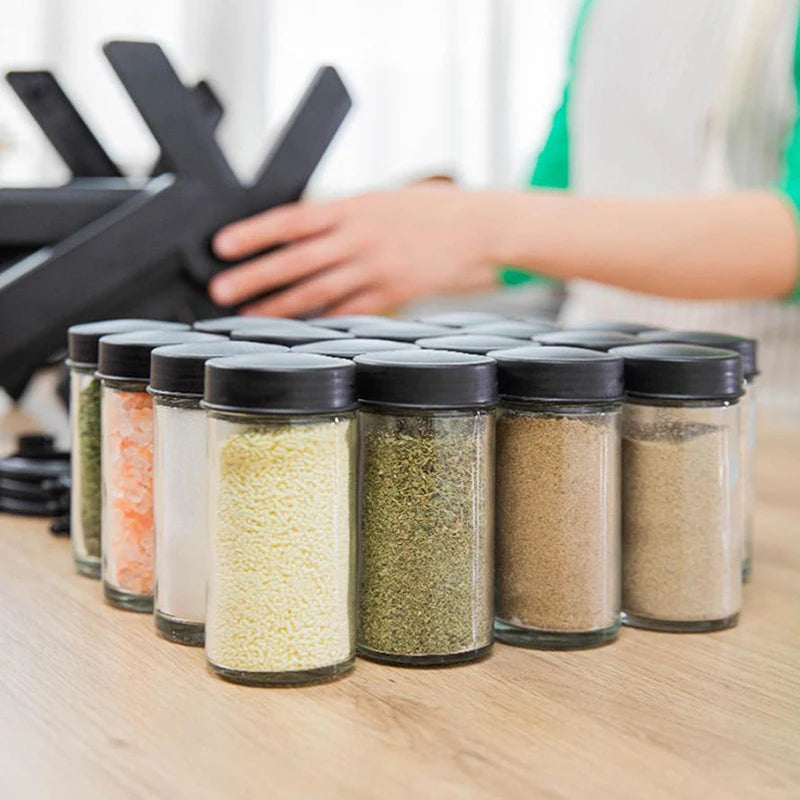18-Jar Rotating Spice Rack – Glass Seasoning Storage Organizer Set