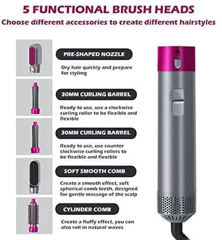 5-in-1 Hot Air Brush – Hair Dryer, Straightener, Curler & Volumizer Styler