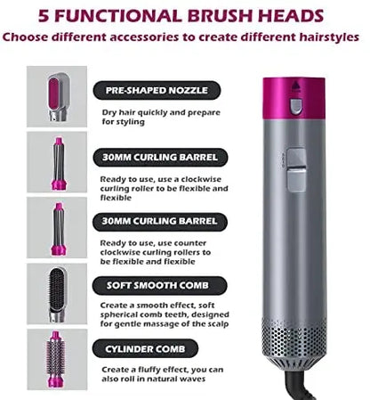 5-in-1 Hot Air Brush – Hair Dryer, Straightener, Curler & Volumizer Styler