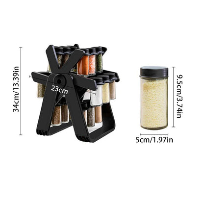 18-Jar Rotating Spice Rack – Glass Seasoning Storage Organizer Set