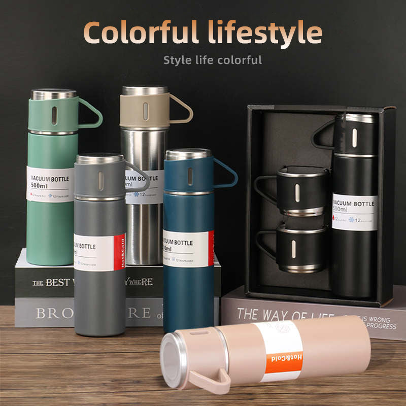 500ml Stainless Steel Vacuum Flask Gift Set – Insulated Thermos Bottle with 2 Cups