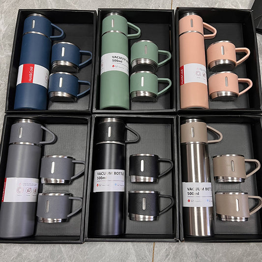 500ml Stainless Steel Vacuum Flask Gift Set – Insulated Thermos Bottle with 2 Cups