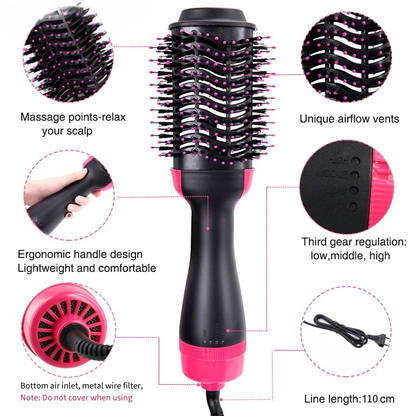 4-in-1 Hot Air Brush – Hair Dryer, Straightener, Curler & Volumizer