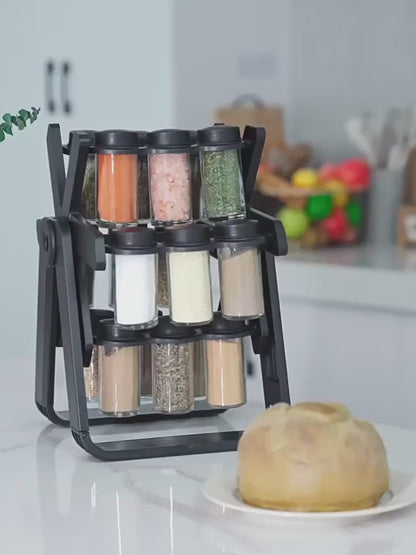 18-Jar Rotating Spice Rack – Glass Seasoning Storage Organizer Set
