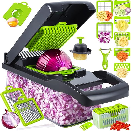 12-in-1 Vegetable Chopper & Slicer – Multifunction Food Dicer with Interchangeable Blades
