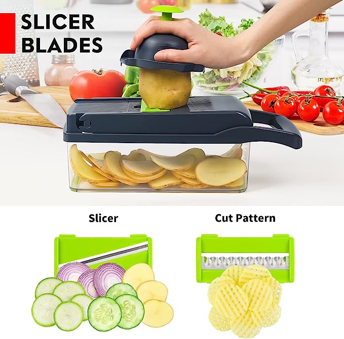 12-in-1 Vegetable Chopper & Slicer – Multifunction Food Dicer with Interchangeable Blades