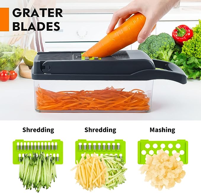 12-in-1 Vegetable Chopper & Slicer – Multifunction Food Dicer with Interchangeable Blades